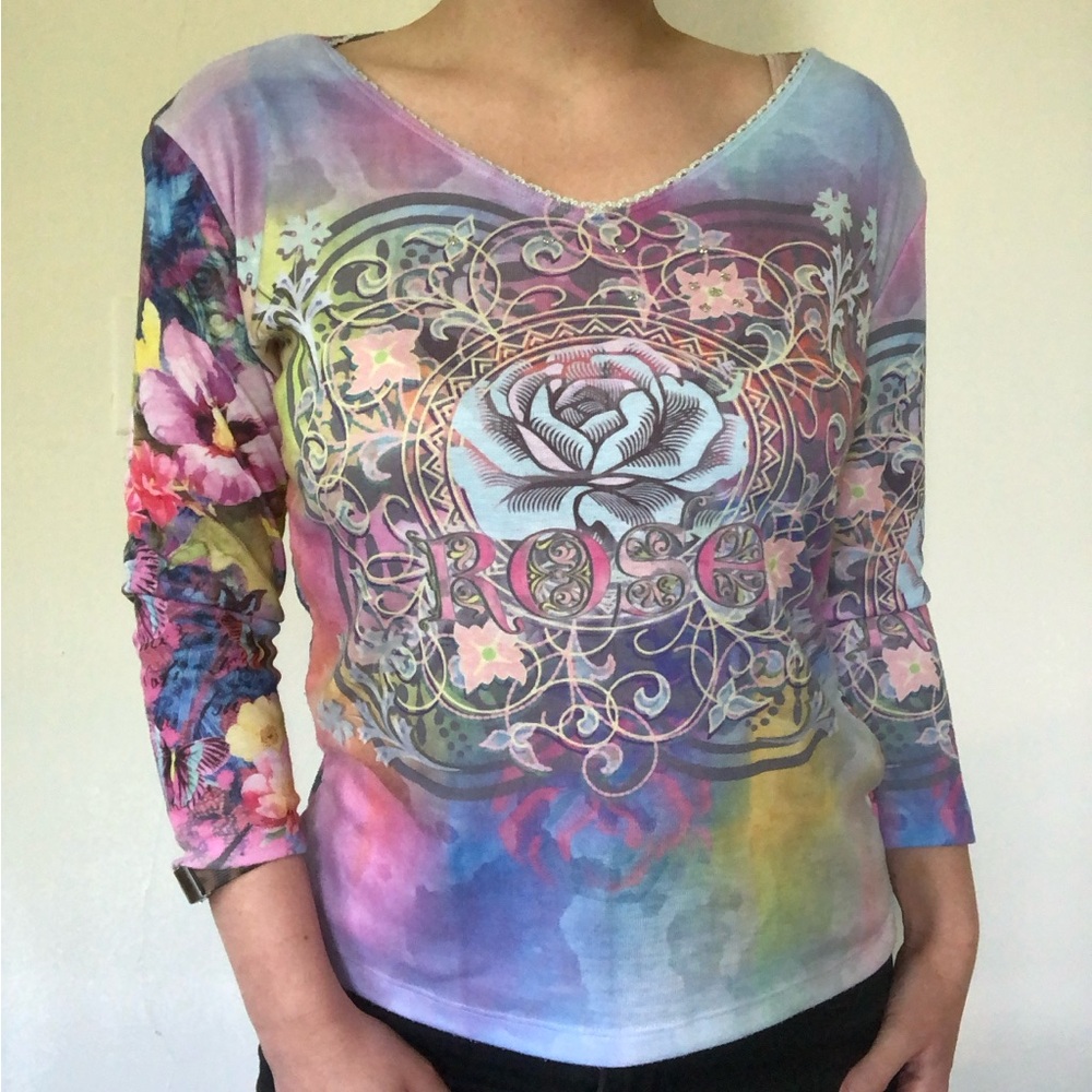 Yukiko y2k Vintage Bright Floral Printed Top